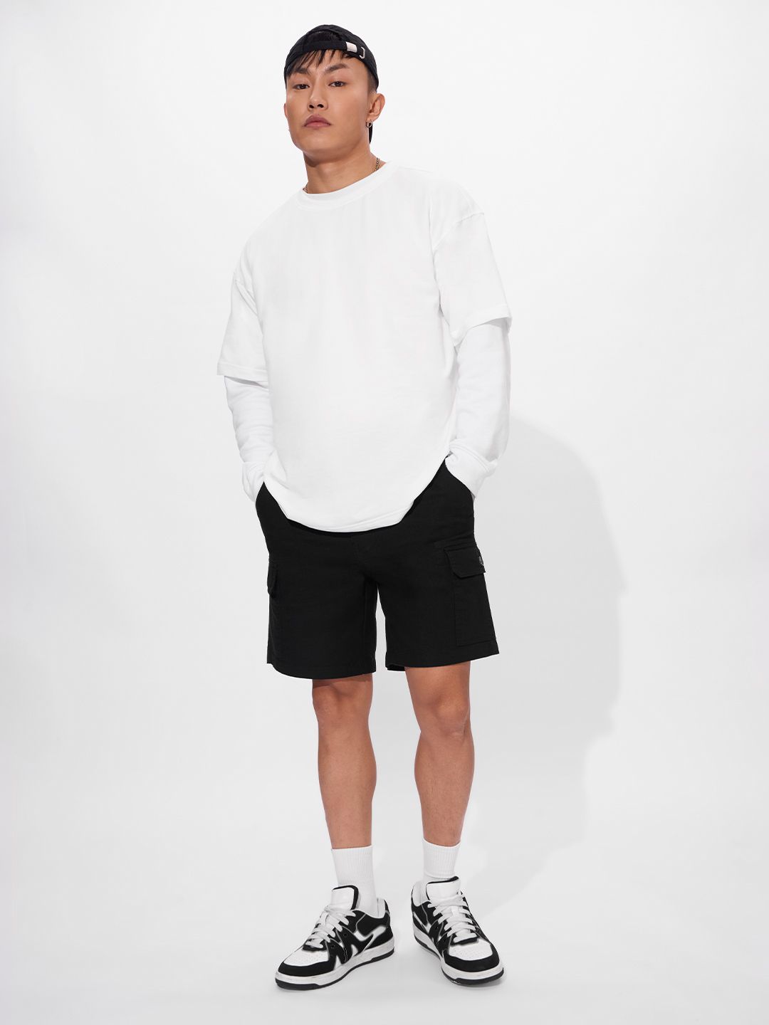Solids: Deep Black Men Cargo Shorts