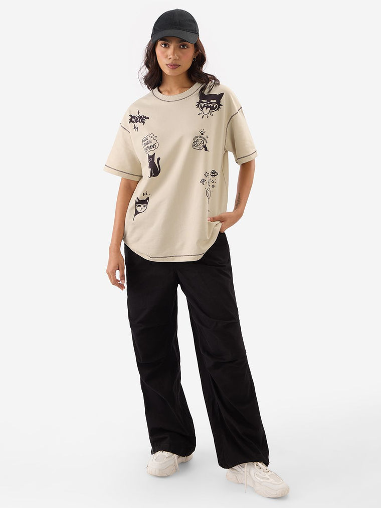 Ted The Stoner: Cat Displaced Women Oversized T-Shirts