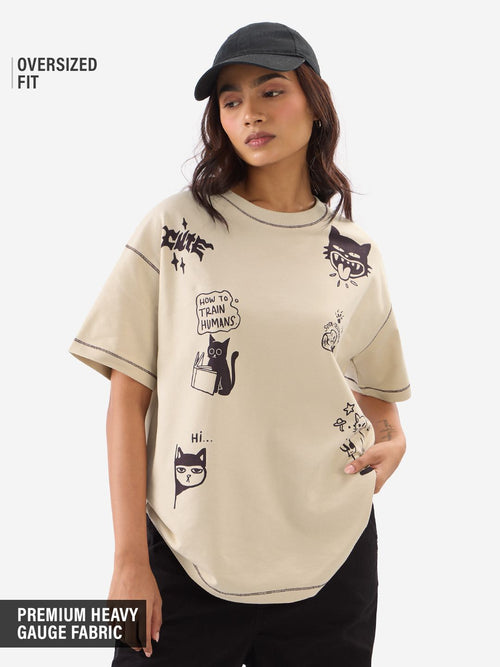 Ted The Stoner: Cat Displaced Women Oversized T-Shirts