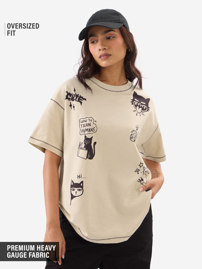 Ted The Stoner: Cat Displaced Women Oversized T-Shirts