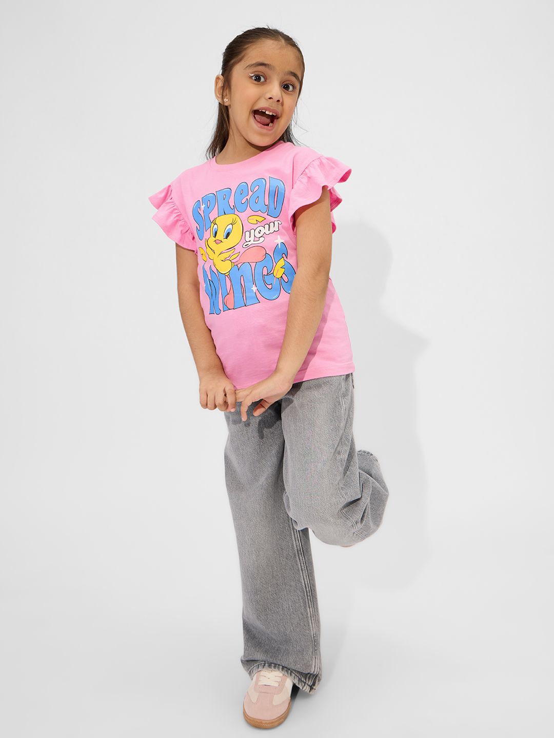 Looney Tunes: Spread Your Wings Girls Cotton Flutter Sleeve Tops (2-8 Yrs)