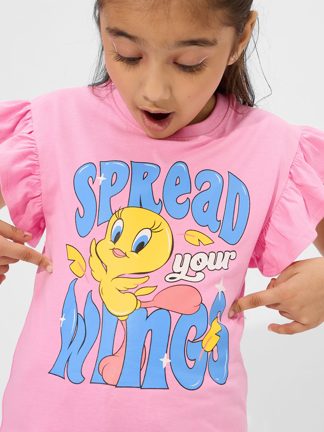 Looney Tunes: Spread Your Wings Girls Cotton Flutter Sleeve Tops (2-8 Yrs)
