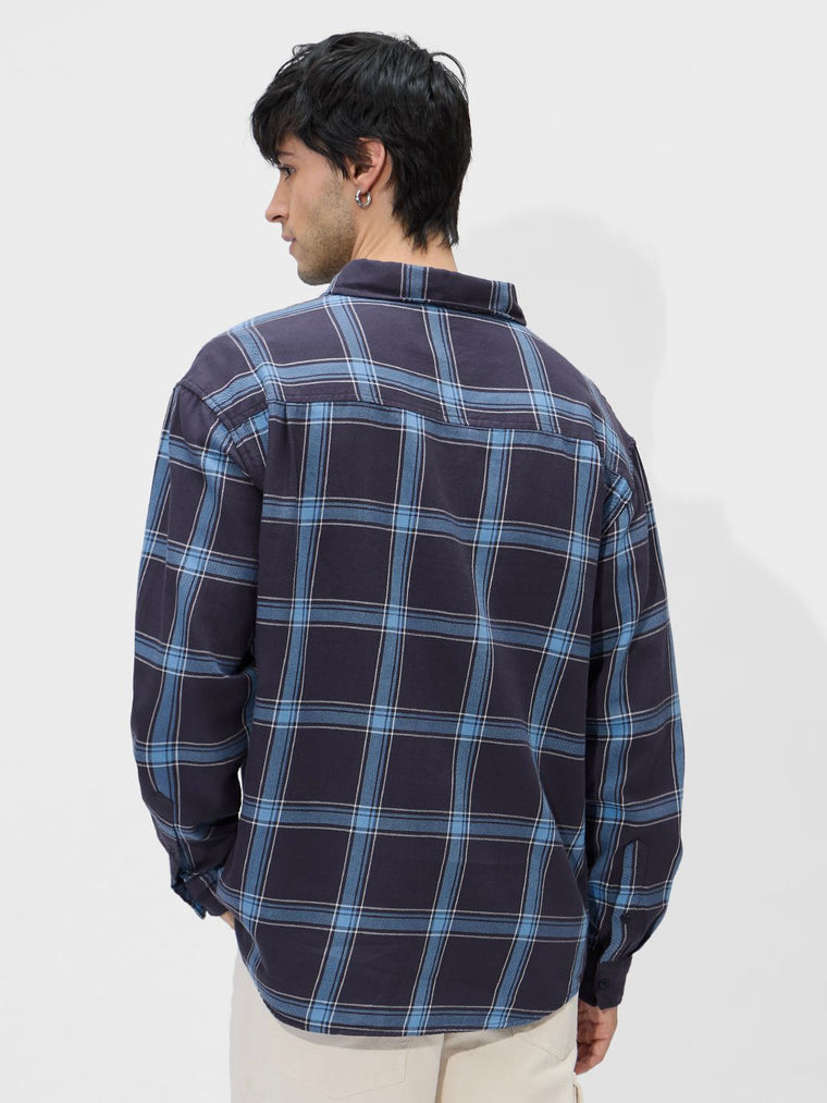 Plaid: Blue Men Utility Shirts