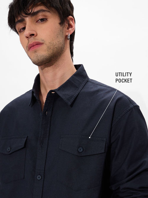 Solids: Navy Men Utility Shirts