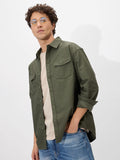 Solids: Olive Green Men Utility Shirts