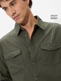 Solids: Olive Green Men Utility Shirts