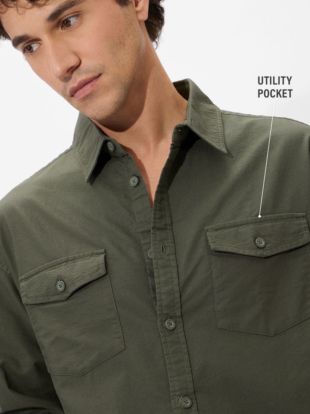 Solids: Olive Green Men Utility Shirts
