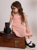 Solids: Fuzzy Peach Girls Cotton Dresses (2-8 Yrs)