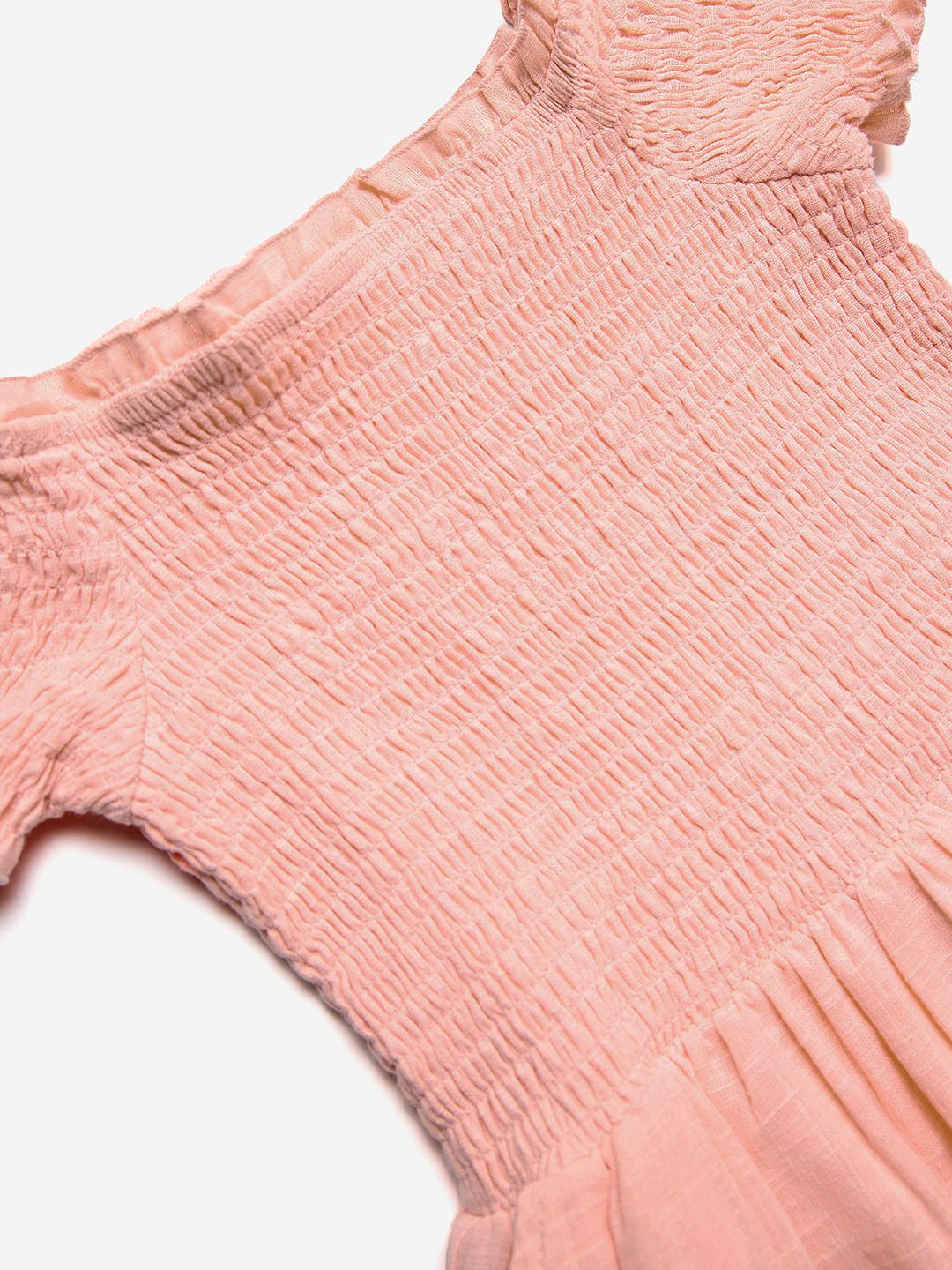 Solids: Fuzzy Peach Girls Cotton Dresses (2-8 Yrs)