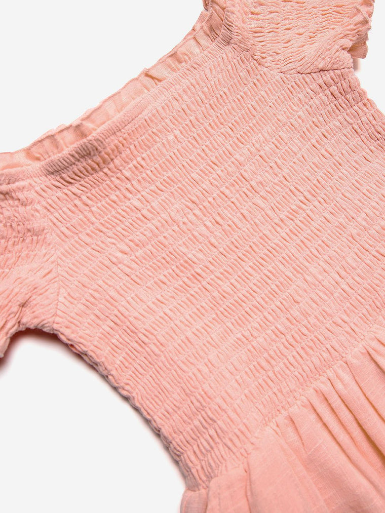 Solids: Fuzzy Peach Girls Cotton Dresses (2-8 Yrs)