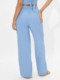 Linen Pant: Carolina Blue Women Straight Pants