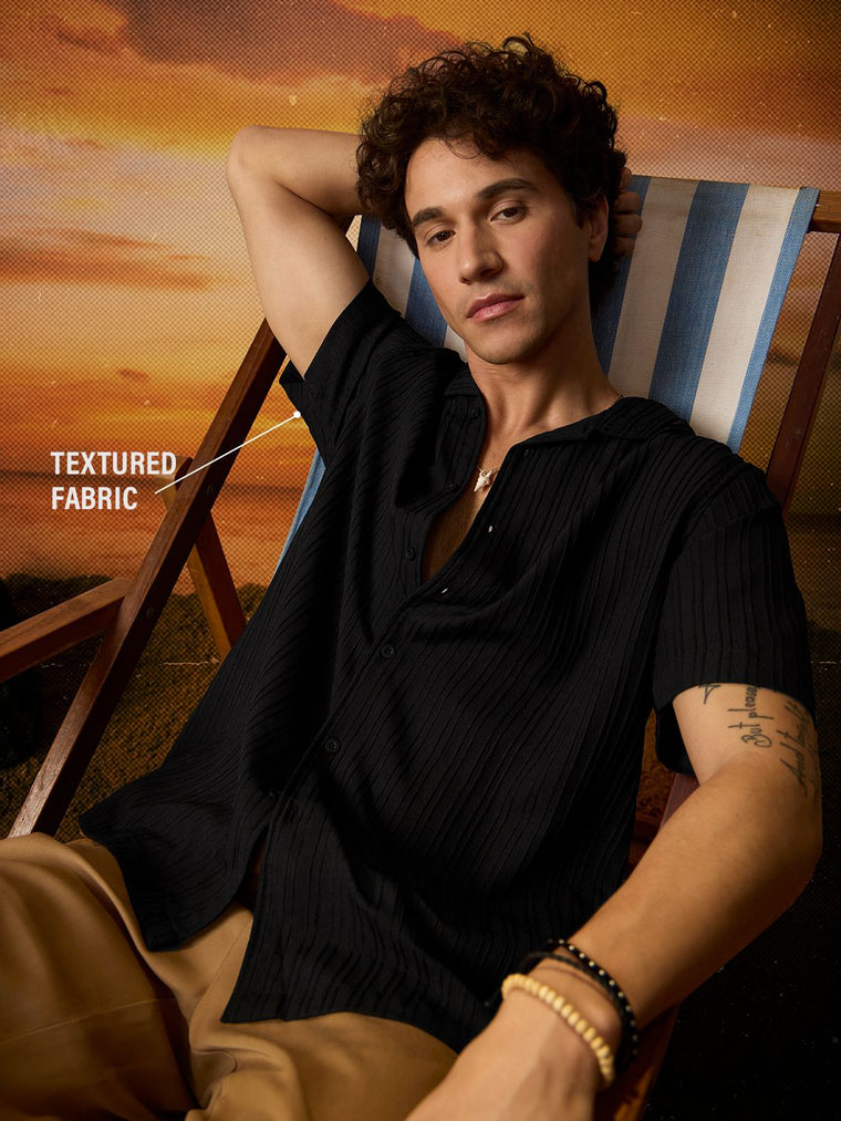 Solids: Black Men Textured Shirts