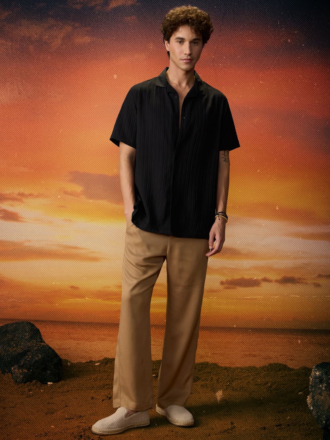 Solids: Black Men Textured Shirts