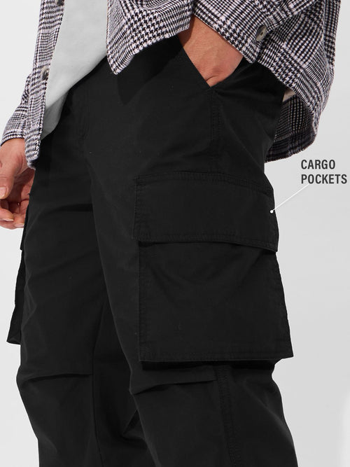 Solids: Ink Black Men Parachute Pants