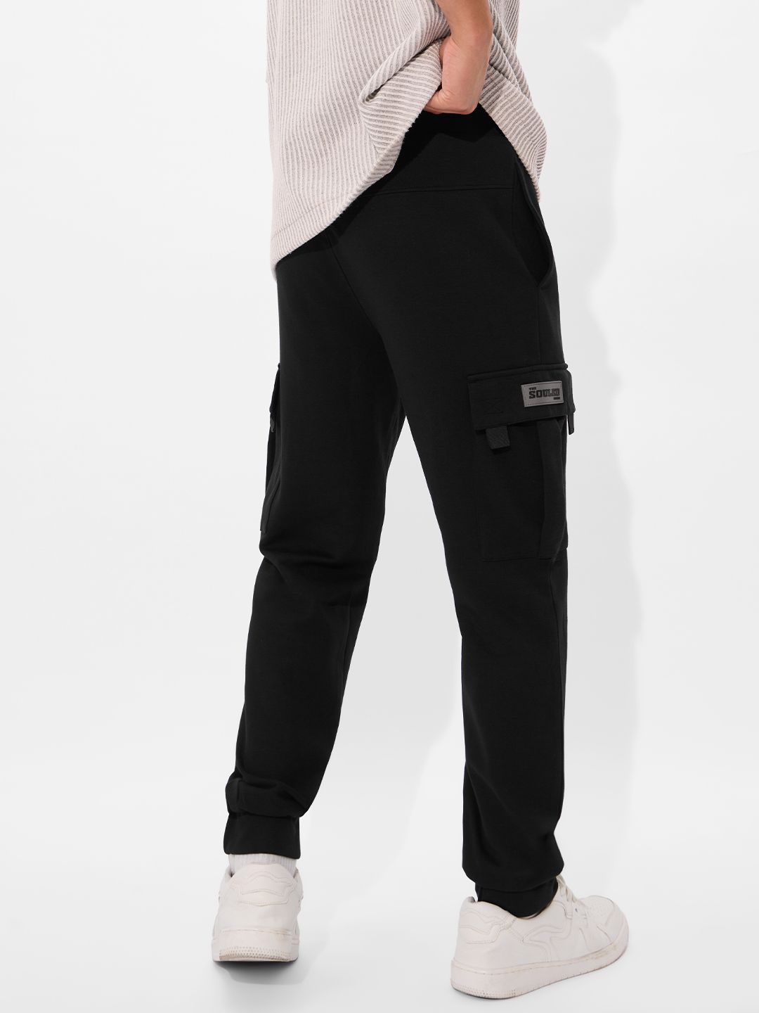 Solids: Jet Black Men Cargo Joggers