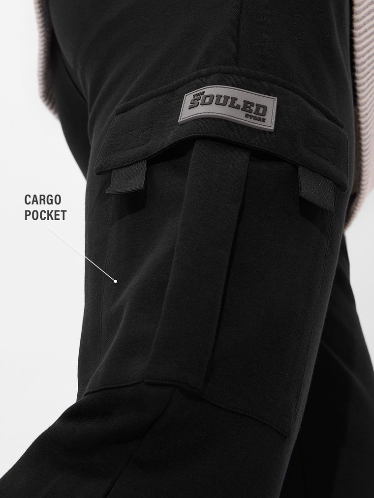 Solids: Jet Black Men Cargo Joggers