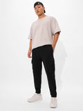 Solids: Jet Black Men Cargo Joggers
