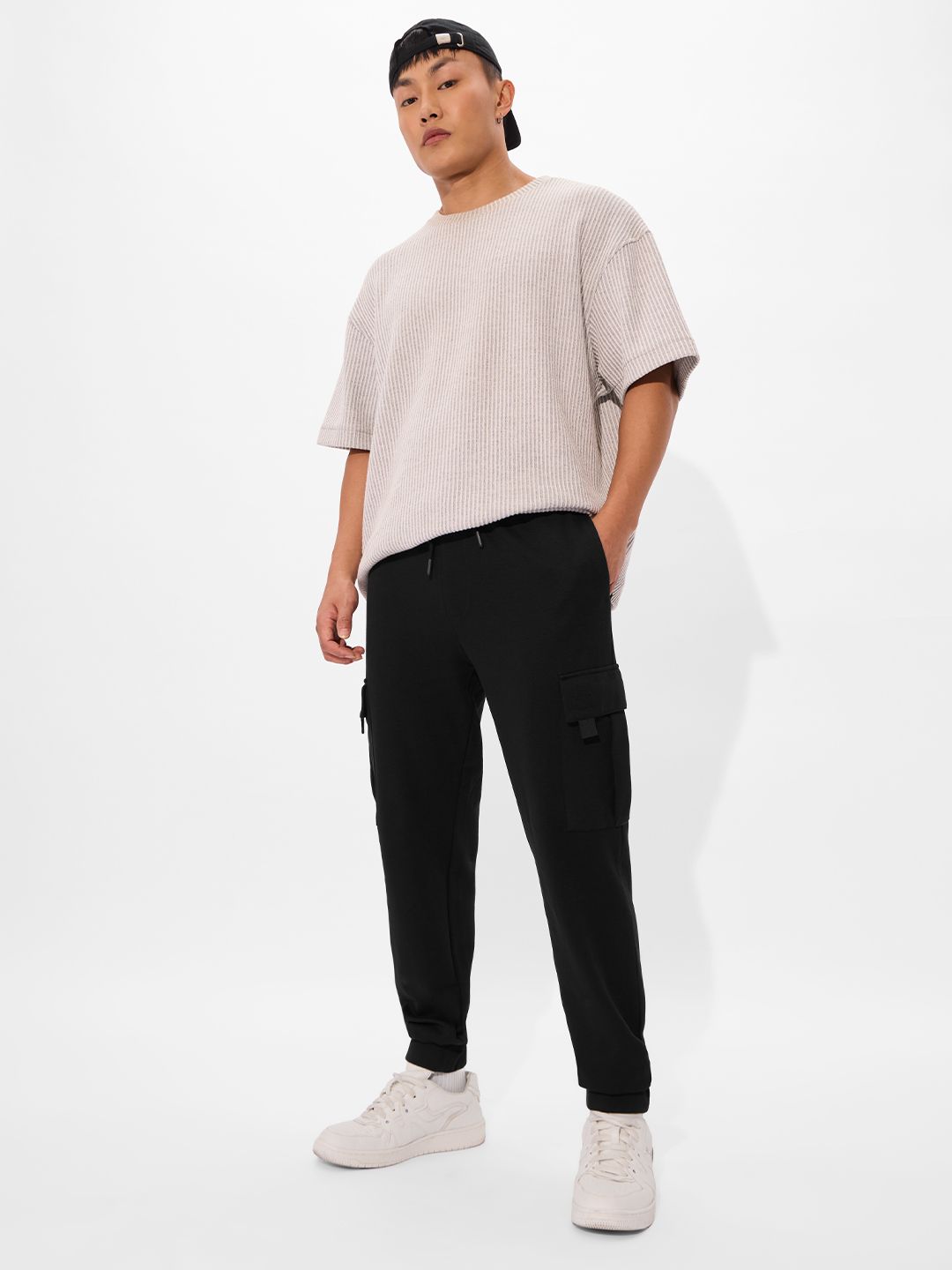 Solids: Jet Black Men Cargo Joggers