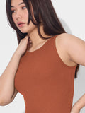 Ribbed Dress: Rust (Solids) Women Fashion Dresses