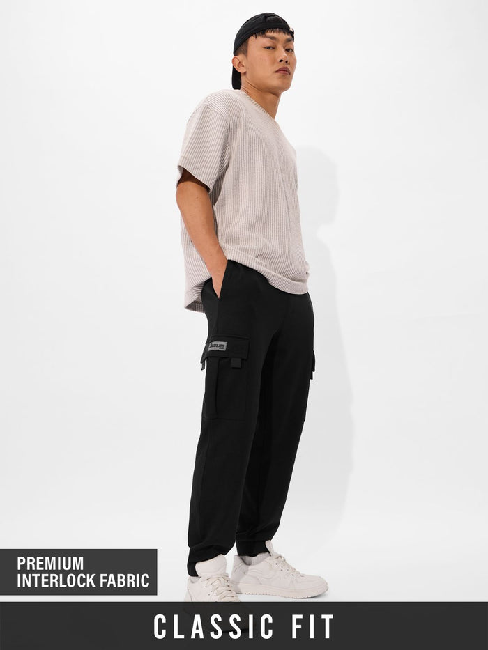 Solids: Jet Black Men Cargo Joggers