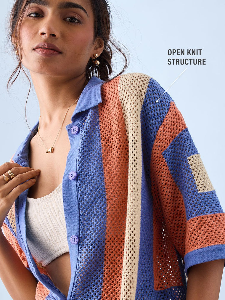 Open Knit Shirt: Carnelian Women Oversized Shirts