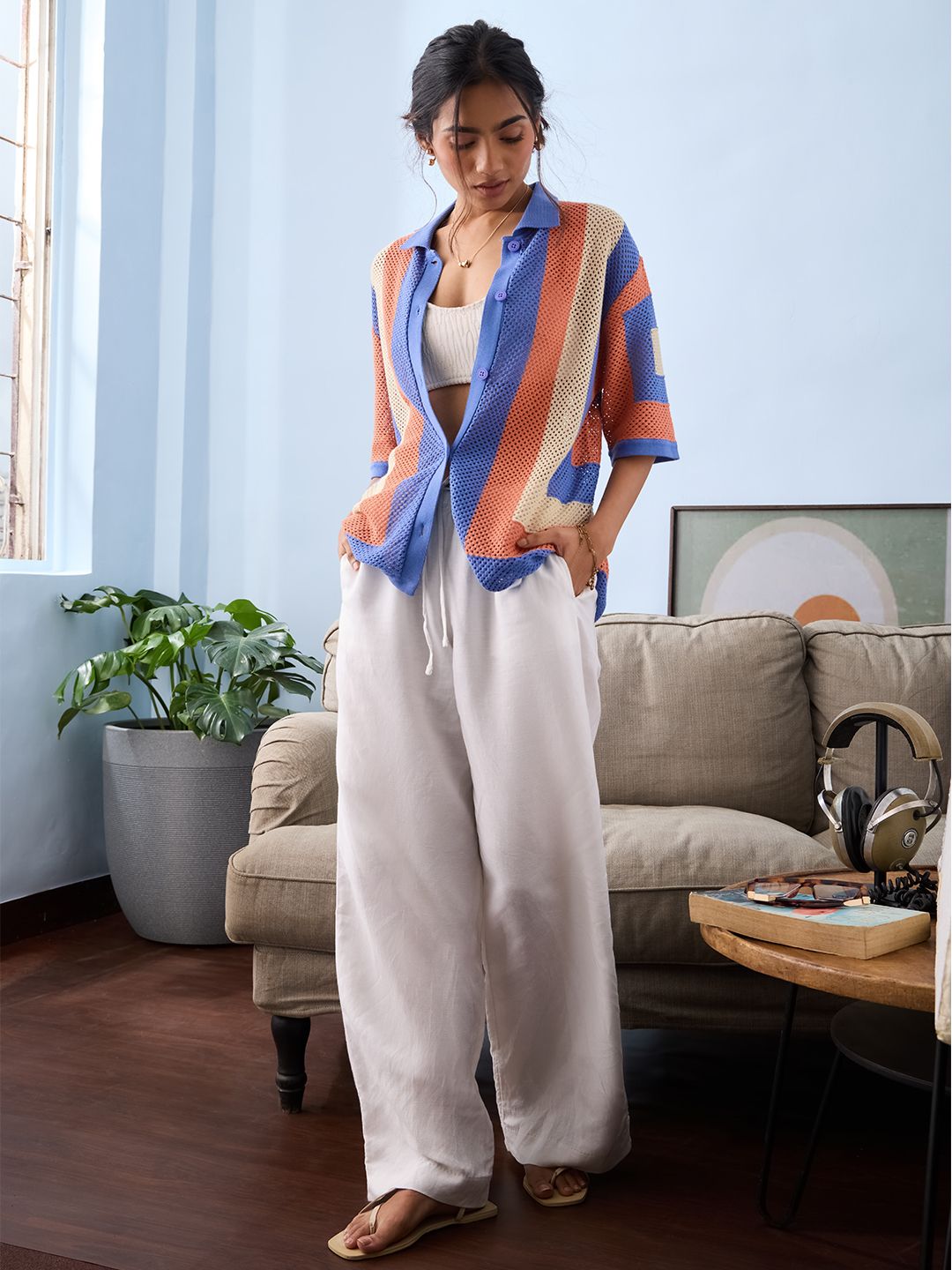 Open Knit Shirt: Carnelian Women Oversized Shirts