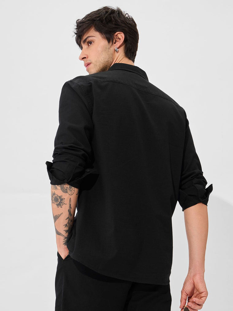 Cotton Linen: Midnight Black Cotton Linen Shirts