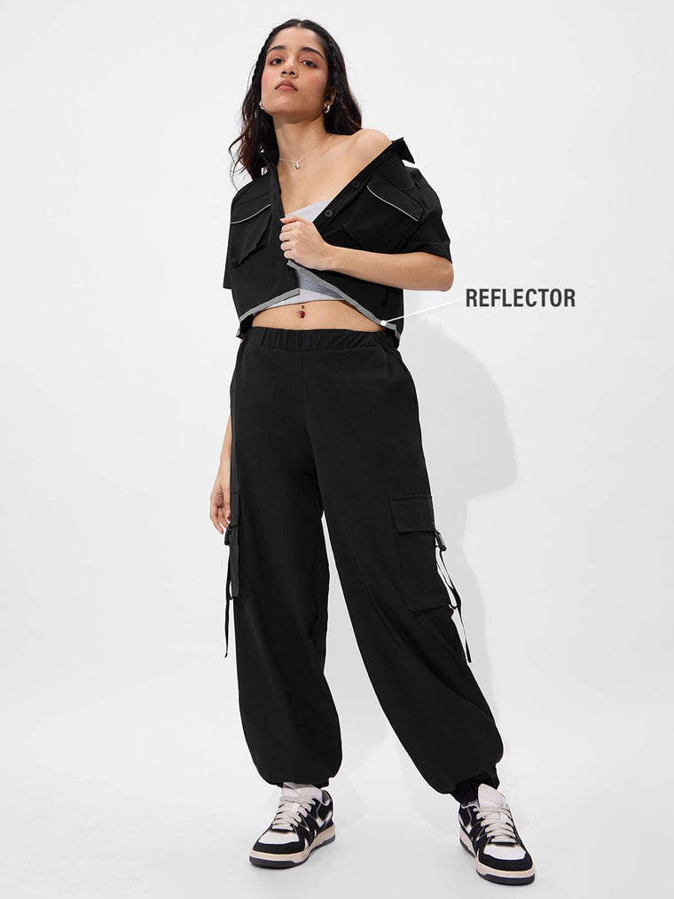 Solids: Black Onyx Women Cropped Shirts