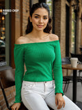Kelly Green Ribbed Top Women Knit Tops