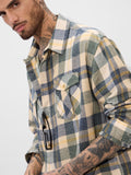 Plaid: Blue, Green, and Yellow Men Utility Shirts