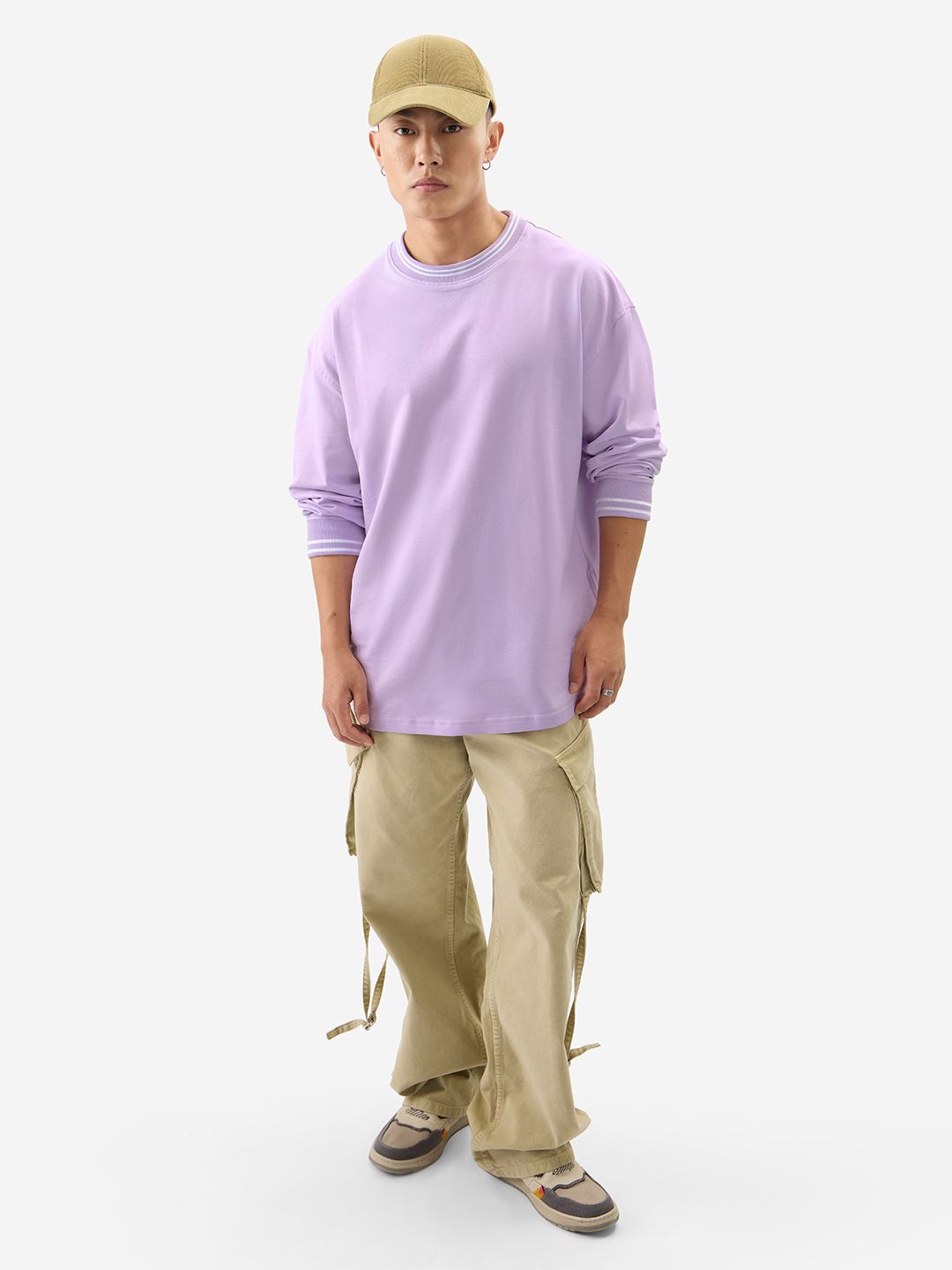 Solids: Pale Purple Oversized Full Sleeve T-Shirts