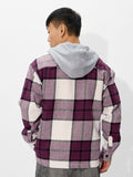Plaid Hooded Shacket: Mauve Mist Men Shackets