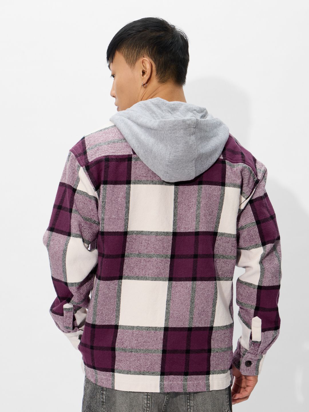 Plaid Hooded Shacket: Mauve Mist Men Shackets