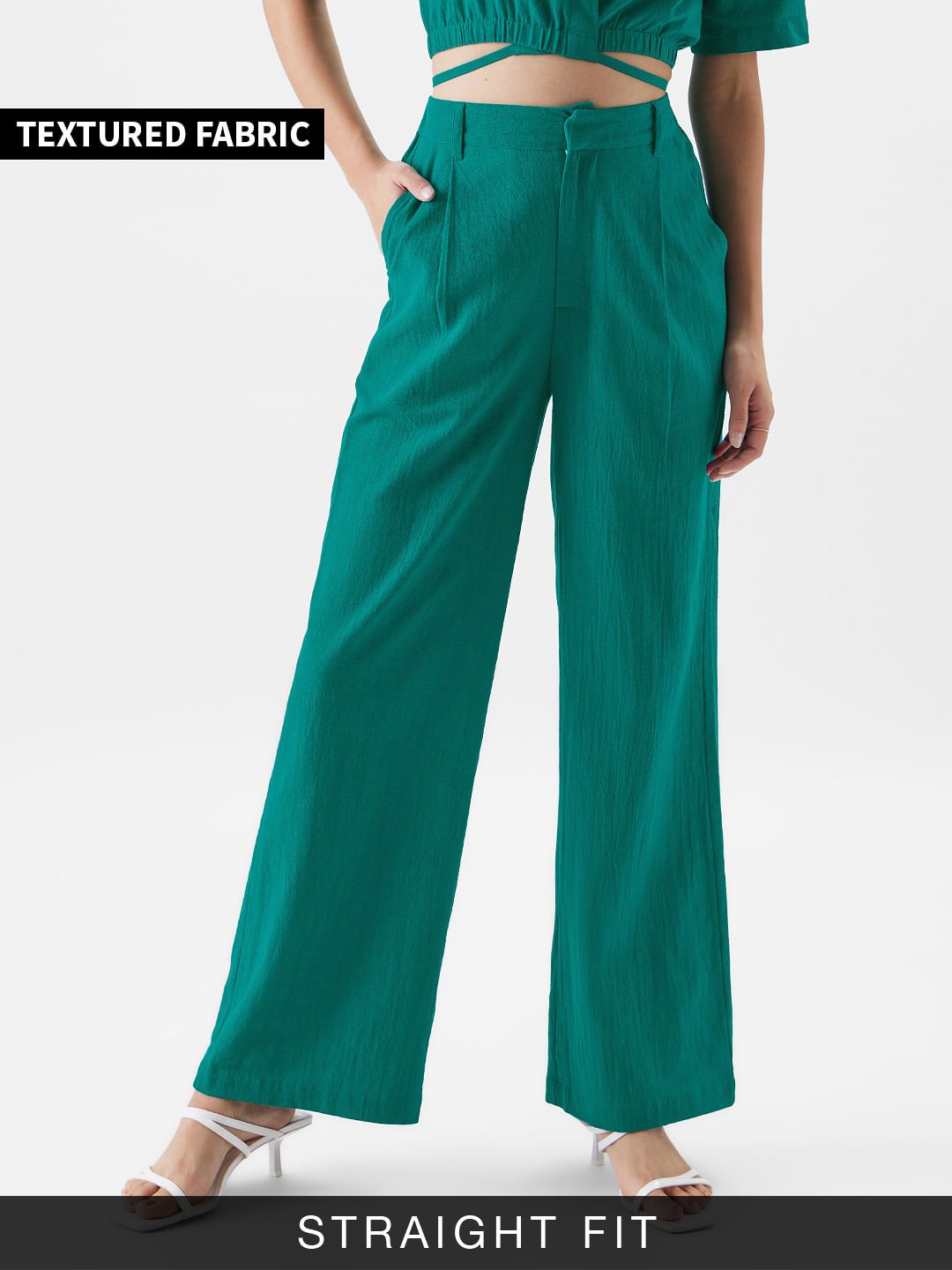 Solids: Teal Green Women Straight Pants