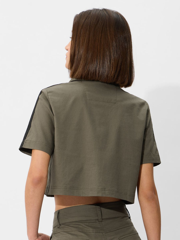 Cropped Shirt: Olive Women Fashion Tops