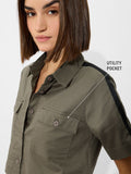 Cropped Shirt: Olive Women Fashion Tops