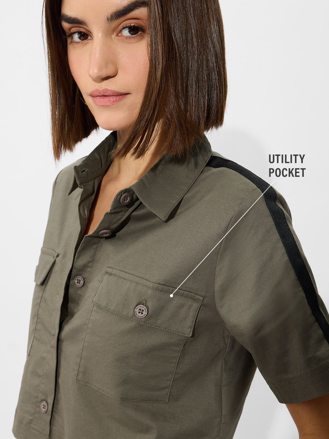 Cropped Shirt: Olive Women Fashion Tops