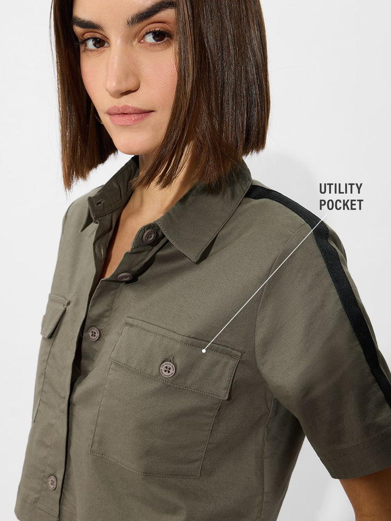 Cropped Shirt: Olive Women Fashion Tops