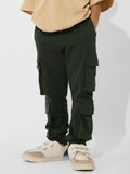 Solids: Olive Green Boys Cotton Joggers (2-8 Yrs)