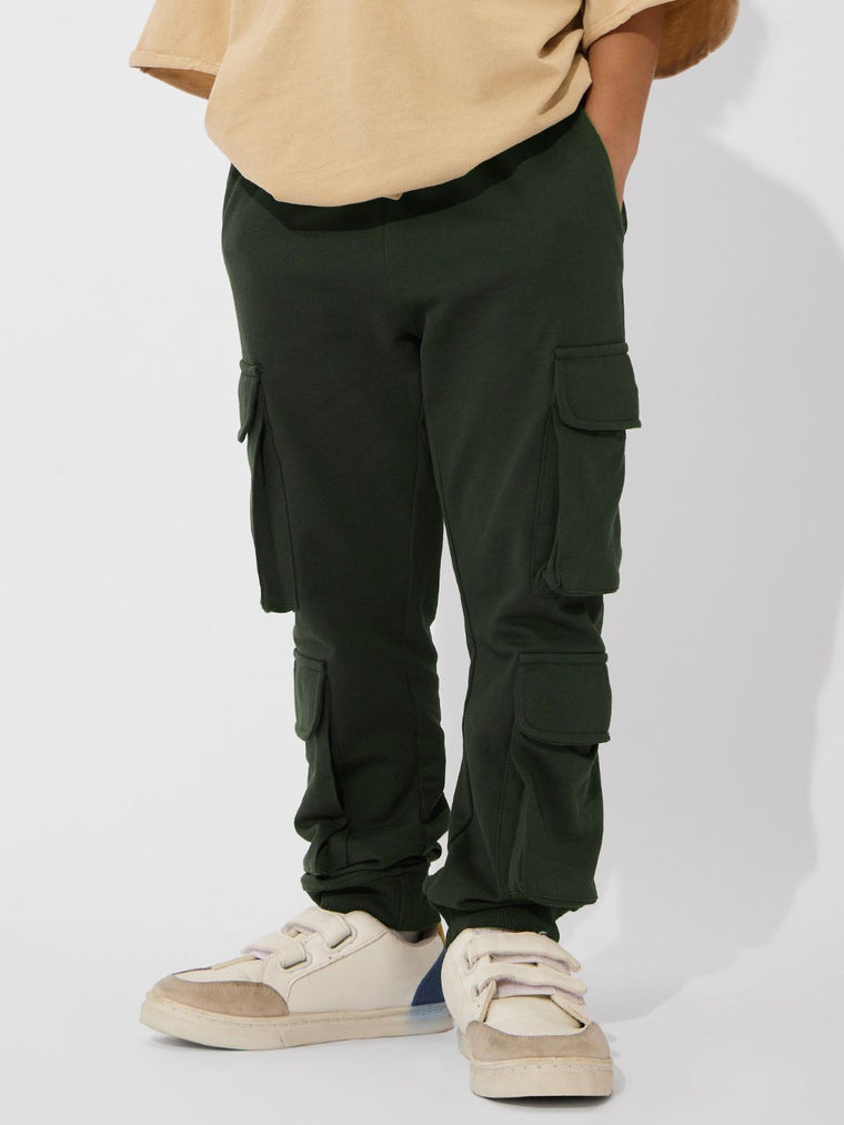 Solids: Olive Green Boys Cotton Joggers (2-8 Yrs)