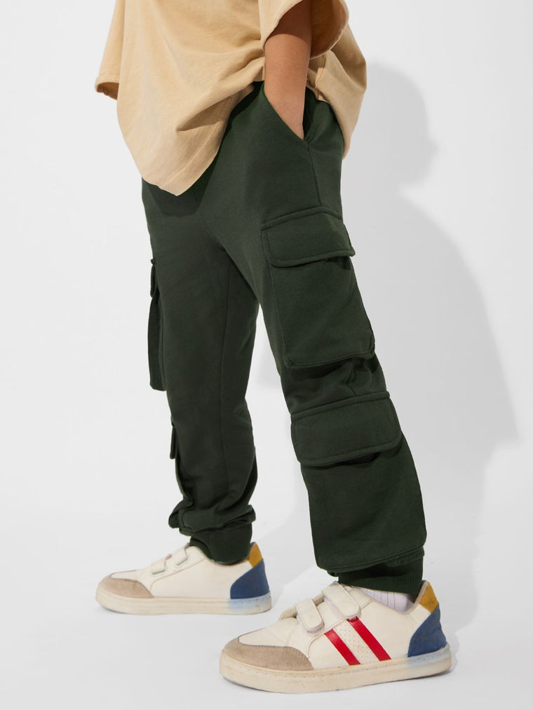 Solids: Olive Green Boys Cotton Joggers (2-8 Yrs)