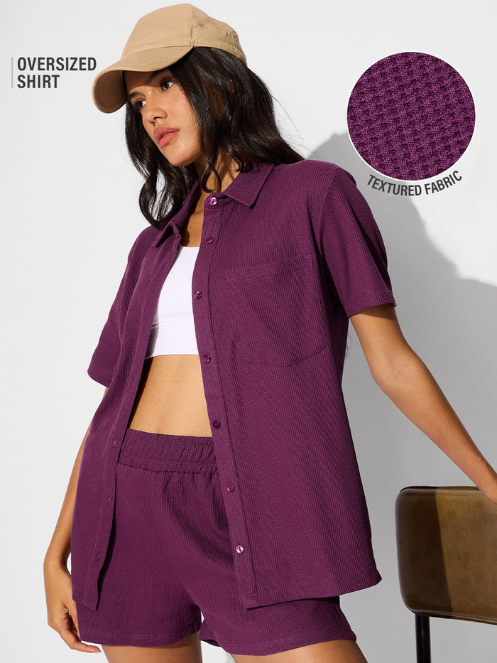 Textured Shirt: Spiced Plum (Solids) Women Oversized Shirts
