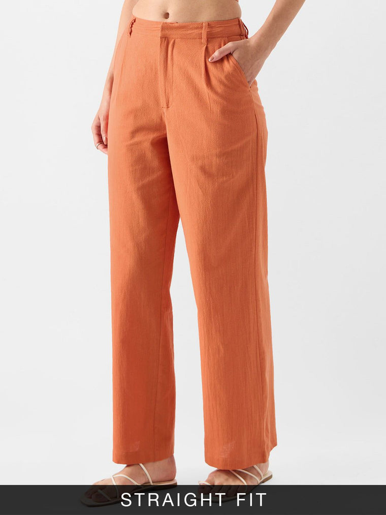 Solids: Rust Women Straight Pants