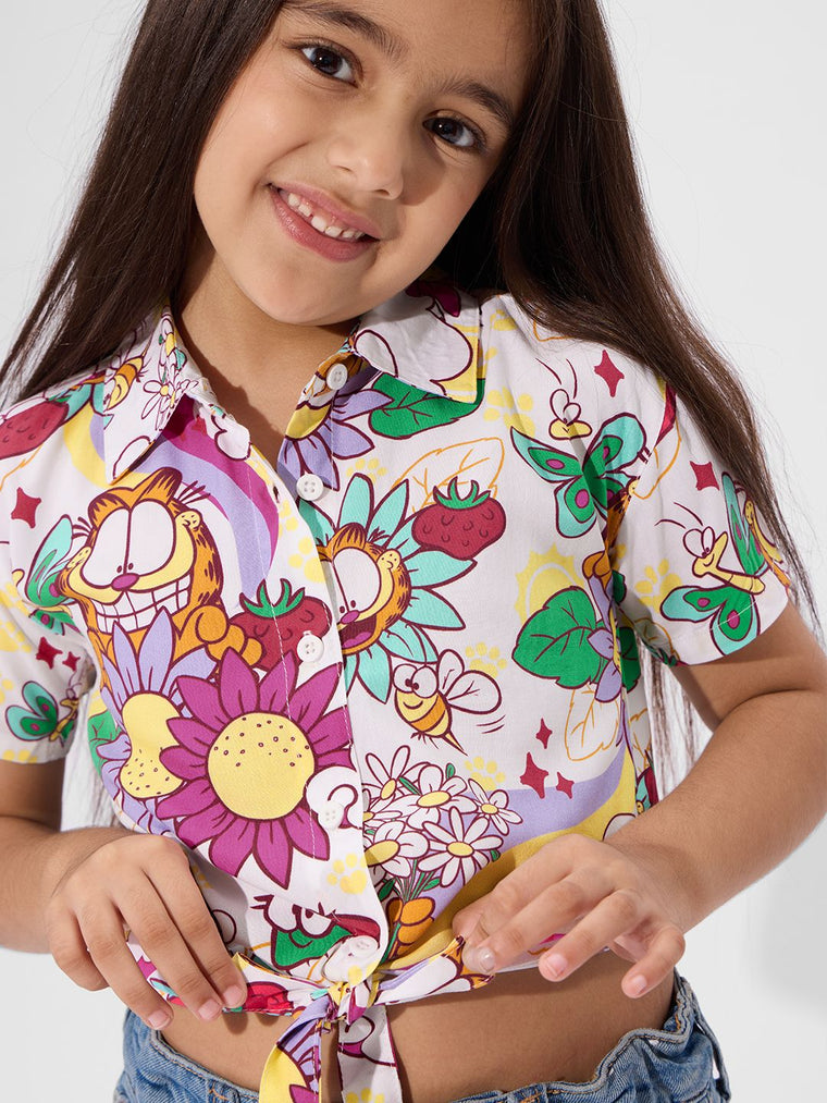 Garfield: Chasing Rainbows Girls Cotton Crop Tops (2-8 Yrs)