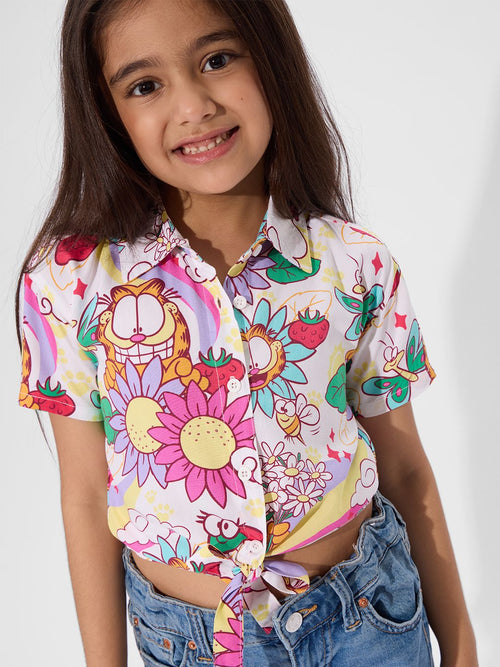 Garfield: Chasing Rainbows Girls Cotton Crop Tops (2-8 Yrs)