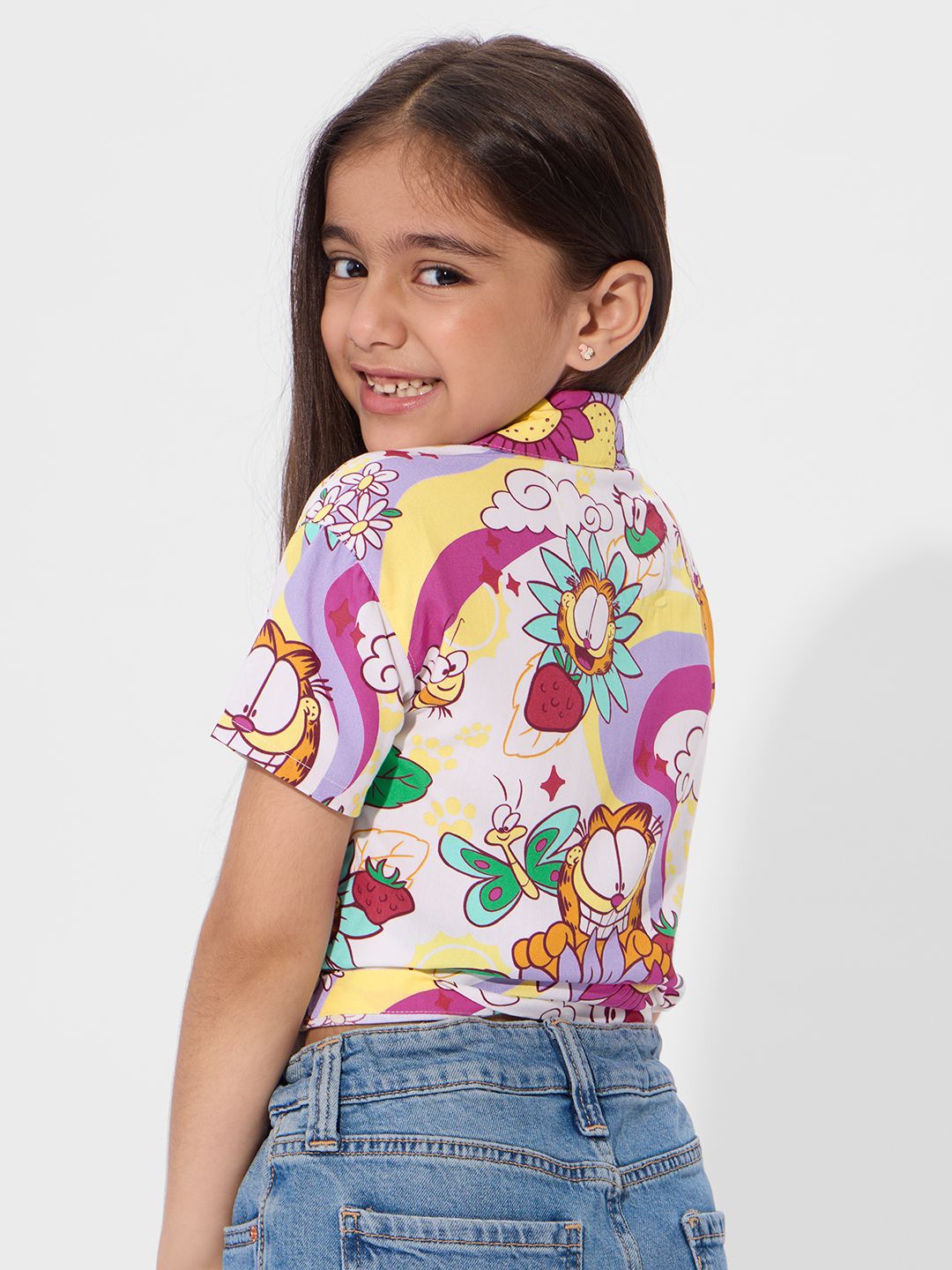 Garfield: Chasing Rainbows Girls Cotton Crop Tops (2-8 Yrs)