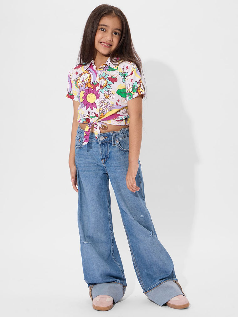 Garfield: Chasing Rainbows Girls Cotton Crop Tops (2-8 Yrs)