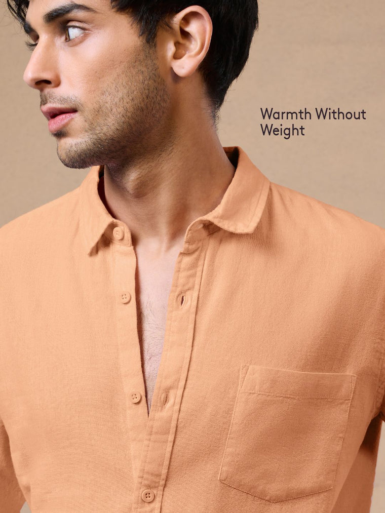 Cotton Linen: Peach Cotton Linen Shirts