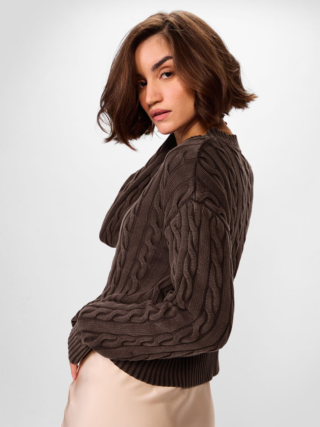 Cable Knit Sweater: Mocha Women Oversized Sweaters