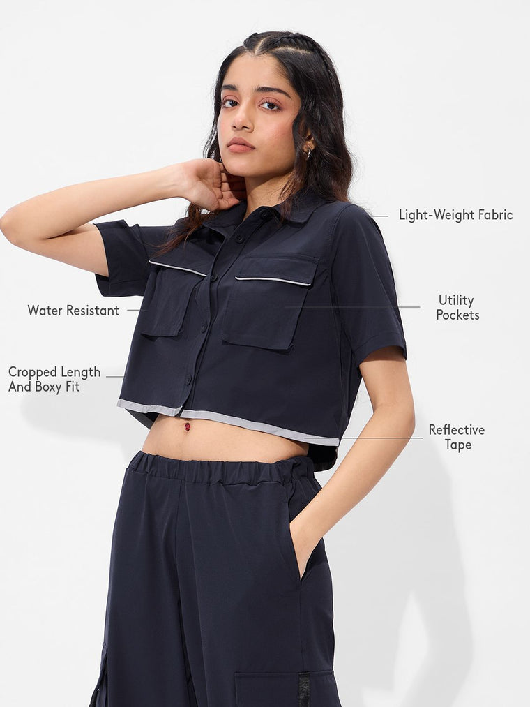 Solids: Classic Navy Women Cropped Shirts
